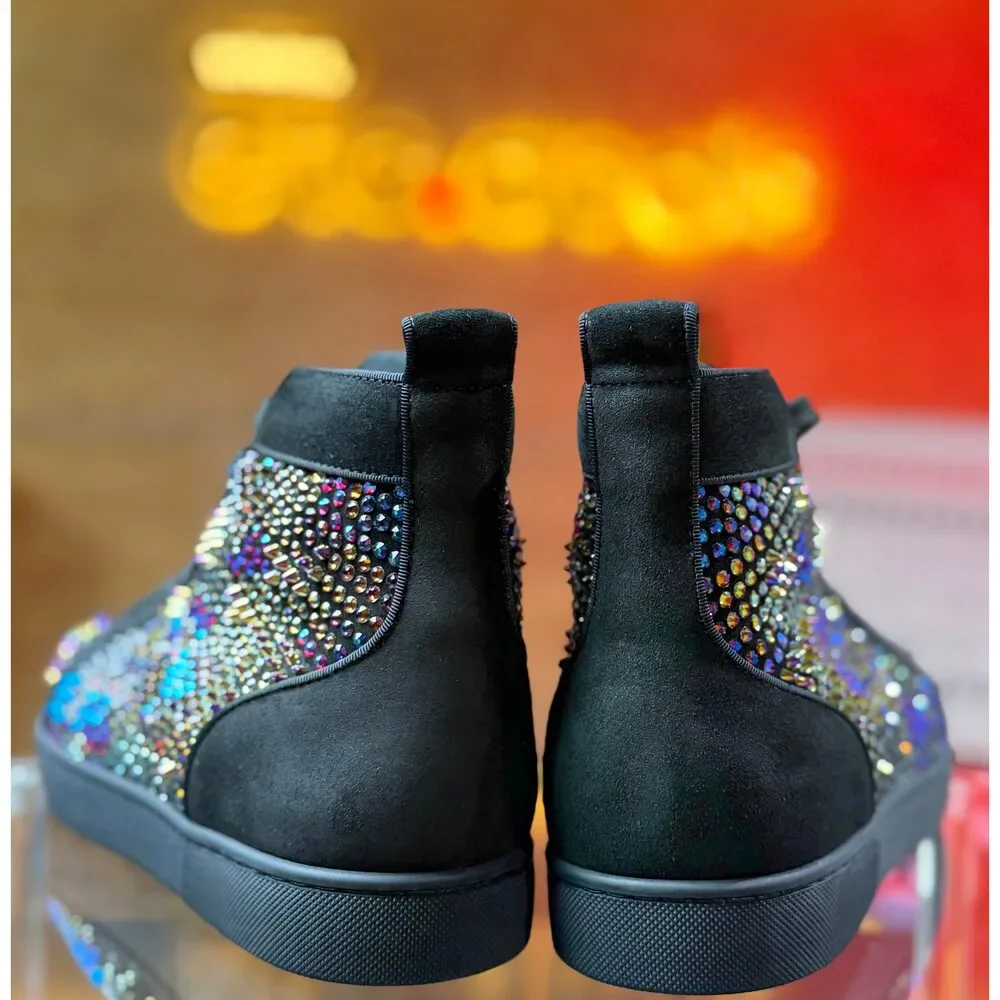 Christian Louboutin Men’s High-Top Sneakers Black Multicolor Crystal Strass Spi